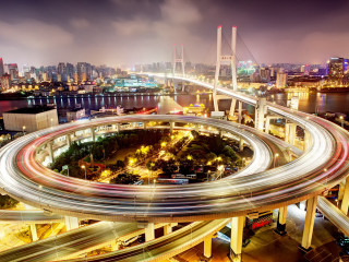 City traffic bridge night lights - kinetic free wallpaper