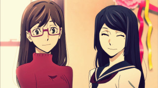 Anime girls glasses red sweater - glass free wallpaper