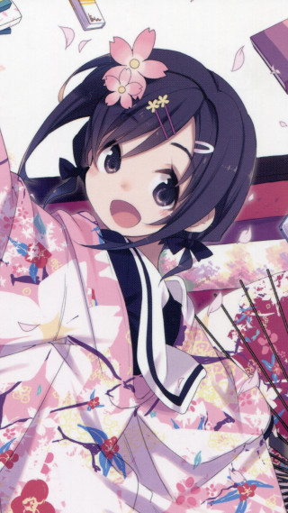 Woman kimono fan flower hair - a wall free wallpaper