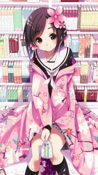 Girl pink dress sitting shelf - a pink dress free wallpaper