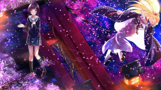 Anime characters purple background stars 4 - a short dress free wallpaper for desktop