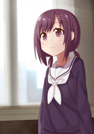 Girl purple hair bow tie 4 - a window sill free wallpaper