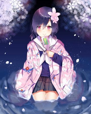 Girl kimono water flower hair - her hair and a flower free wallpaper