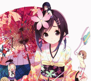 Girl kimono umbrella girl kimono - anime art free wallpaper