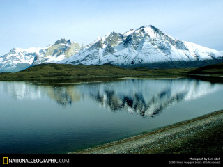 Mountain lake snow blue sky 2 - covered mountain free wallpaper