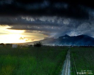 Train track field mountain sunset - sunset free wallpaper