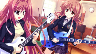 Anime girls guitars room clock - a guitar in front free wallpaper