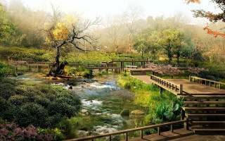 River bridge park trees flowers 3 - choi buk free wallpaper for desktop