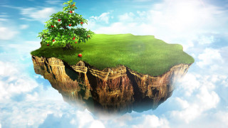 Floating island sky tree top - floating free wallpaper