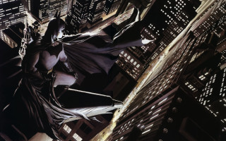 Batman flying city night cape 2 - over a city free wallpaper