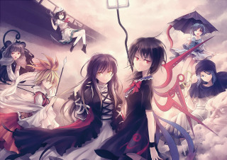 Anime girls clouds umbrellas cross - a cross free wallpaper