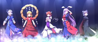 Anime girls stage lights circular - behind them free wallpaper