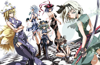 Anime girls checkered floor swords - floor free wallpaper