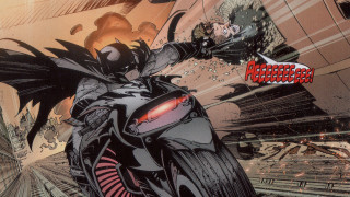 Batman riding motorcycle city demon - action scene free wallpaper