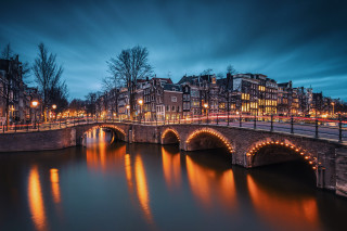 Bridge river lights night city 3 - night time in a city free wallpaper