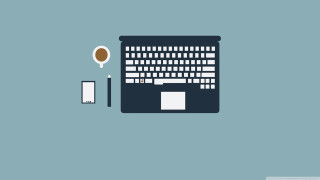 Computer keyboard coffee blue background - vector curve free wallpaper
