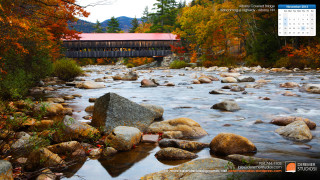 River rocks covered bridge fall - a calendar free wallpaper