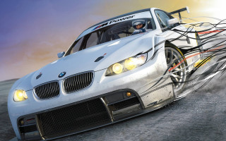 White car wires bumper driving - a sunset in the background free wallpaper