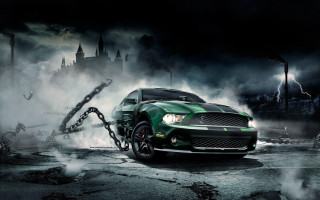 Green mustang car chain dark 5 - matte drawing free wallpaper