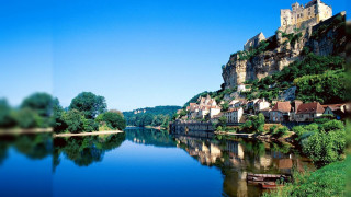 River village hill trees scenery - a hill in the background free wallpaper