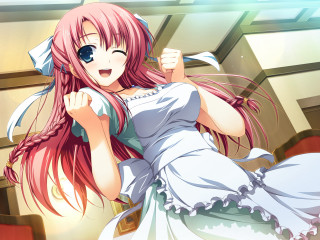 Pink hair girl white dress 3 - cheerful free wallpaper