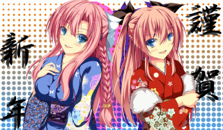 Anime girls pink hair blue 8 - long pink hair free wallpaper
