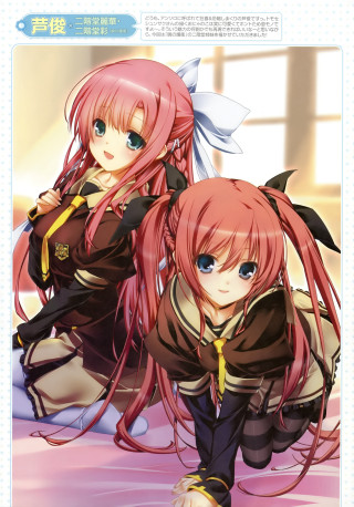 Anime girls pink hair posing - poster art free wallpaper