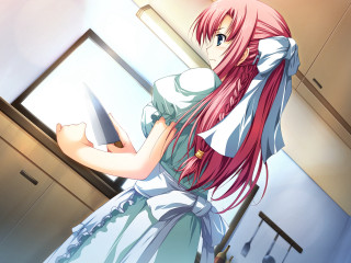 Girl white dress knife smile - a white dress holding free wallpaper