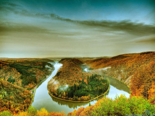 River trees valley mountains autumn - a matte painting free wallpaper