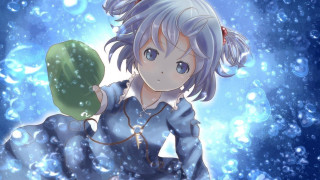Girl blue hair green object - blue hair holding free wallpaper