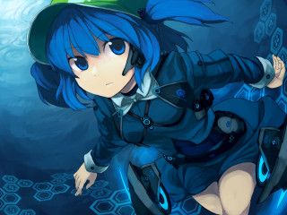 Blue haired woman floating hexagonal - hexagonal free wallpaper