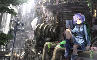 Girl sitting ledger book steampunk - a ledge free wallpaper