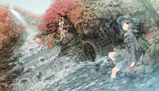 Woman walking river forest autumn - a river next free wallpaper