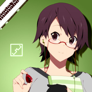 Woman glasses green checkmarks anime - computer art free wallpaper