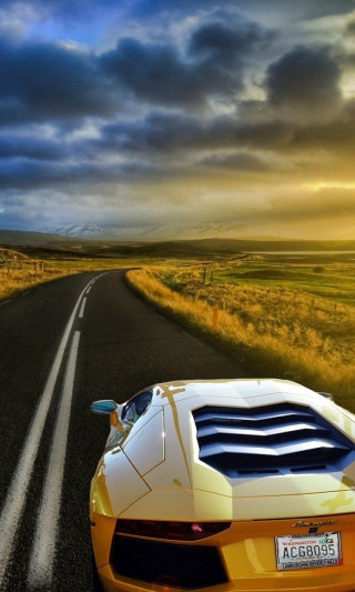 Yellow sports car cloudy sky 5 - matte painting free wallpaper