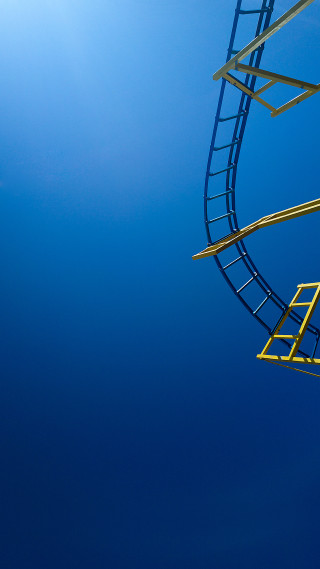 Yellow metal spiral staircase blue - constructivism free wallpaper