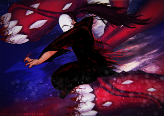 Woman black dress flying dragon - a matte painting free wallpaper for desktop