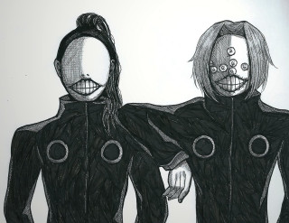 Two people painted faces drawing - two person free wallpaper