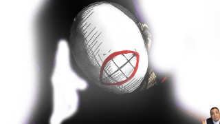 Man standing white ball red - neoexpressionism free wallpaper
