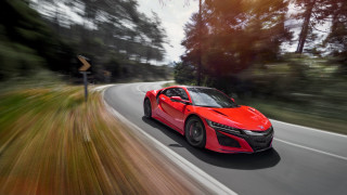 Red sports car forest road 4 - tree and a forest in the background free wallpaper