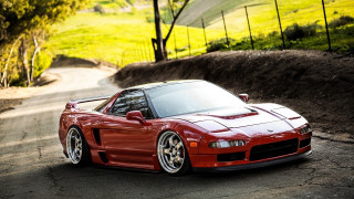 Red sports car road green - redshift free wallpaper