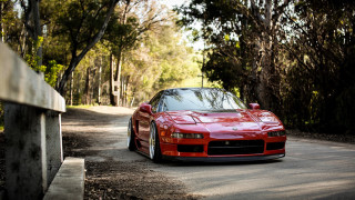 Red sports car parked road - the side of a road next free wallpaper