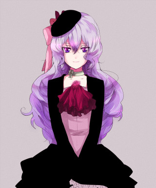 Woman long purple hair hat - a pink bow free wallpaper