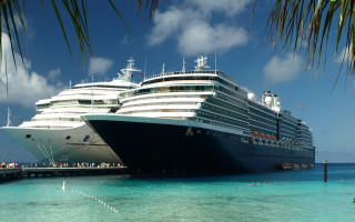 Cruise ship docked people blue - matte painting free wallpaper