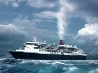 Cruise ship ocean clouds rainbow - matte drawing free wallpaper