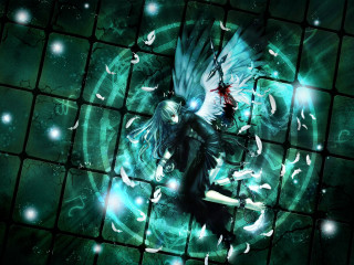 Girl sword green circle birds - a green circle free wallpaper