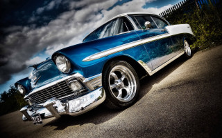 Blue white car parked road 2 - the side of the road free wallpaper