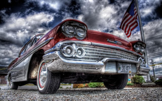 Red car flag hood cloudy - a red car free wallpaper