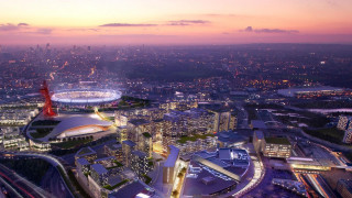 City night stadium lights buildings - zenith view free wallpaper