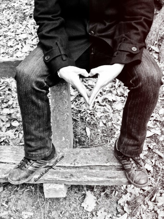 Couple bench woods heart hands - their hands in free wallpaper